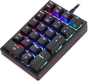 MOTOSPEED Mechanical Numeric Keypad USB Wired 21 Keys Mini Numpad Portable Keypad RGB Backlight Gaming Keypad Extended Layout for Cashier