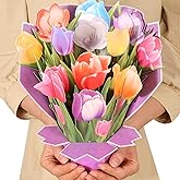 Flasoo Paper Flower Pop Up Cards, Flower Bouquet Card Popup 3D Greeting Cards for Mother's Day, Graduation, Anniversary, Birthday, Congratulations, Get Well, Home Decor, with Envelope and Note