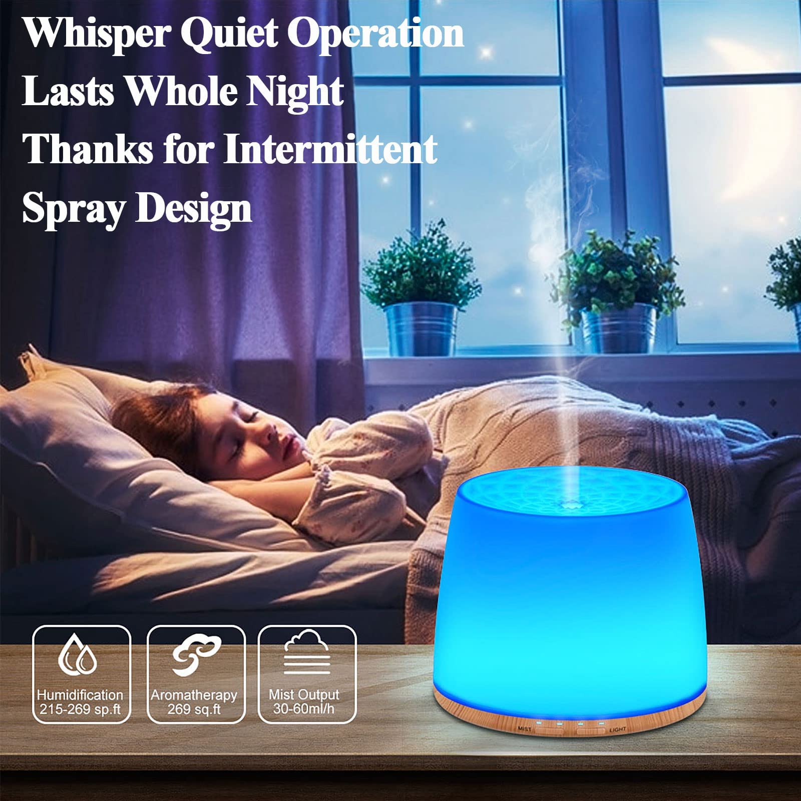 KAHEAUM Humidifiers for Bedroom Large Room Baby Kids Nursery Home Hotel Office Plant, 500ML Portable Ultrasonic Cool Mist Humidifier Aroma Essential Oil Diffusers with LED Night Light,Quiet,Auto Off