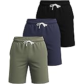 Real Essentials 3 Pack: Men's Cotton 7" French Terry Lounge SweatShorts – Gym Casual Shorts Pockets (Big & Tall Available)