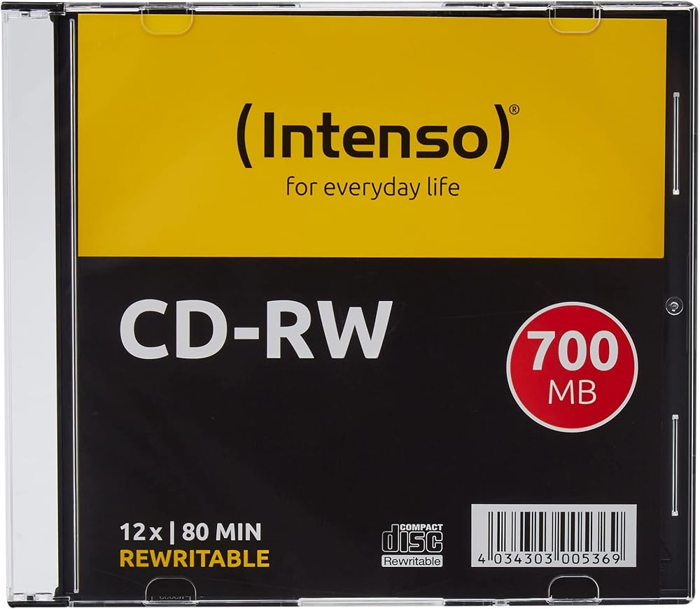 Intenso CD-RW 80 Min 700MB 12X Rewritable CDs Slim Jewel Case Pack of 10