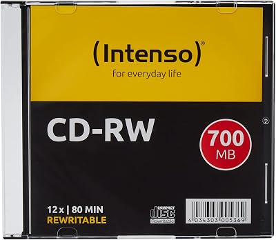 Intenso CD-RW 80 Min 700MB 12X Rewritable CDs Slim Jewel Case Pack of 10