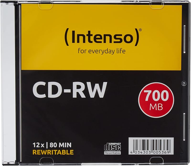 Intenso CD-RW 80 Min 700MB 12X Rewritable CDs Slim Jewel Case Pack of 10
