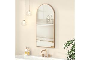 Mepplzian Recessed Medicine Cabinet,Arched Medicine Cabinet with Mirror for Bathroom Mirror with Storage,Metal Edge Mirrored Medicine Cabinet,Brushed Champagne Gold Arch Medicine Cabinets Mirror 16x31