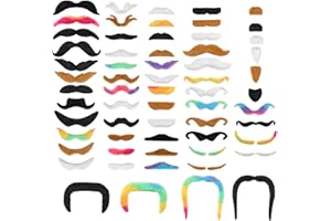 vivinin 62PCS Fake Mustache, 18 Designs Self-Adhesive Fake Mustaches, Novelty Hairy Fake Beard for Role-Playing, Halloween, Birthday Party, Christmas