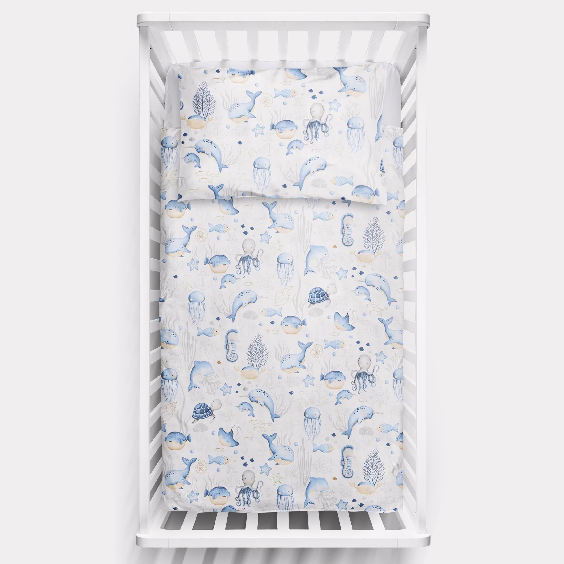 Baby Comfort 2 Piece Bedding Set 135x100 cm Duvet Cover & Pillowcase for Toddler Cot Bed 12M+ (Ocean) — image 1