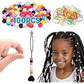 COSOOS 100 Small Silicone Hair Beads for Girls, Diameter 5mm, Colorful Soft Mini Rubber Beads for Braids, 2 Plastic Quick Beaders, 50 Elastic Rubber Bands