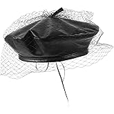 Holibanna Beret Hat PU Leather Classic French Beret Beanie Cap Hat Newsboy Fiddler Cap with Veil Artist Beret Cap for Women