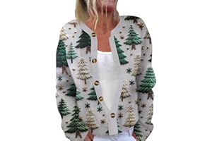 GENERIC Christmas Sweaters for Women Plus Size Ugly Christmas Cardigan Sweaters Funny Button Down Open Front Knit Cardigan