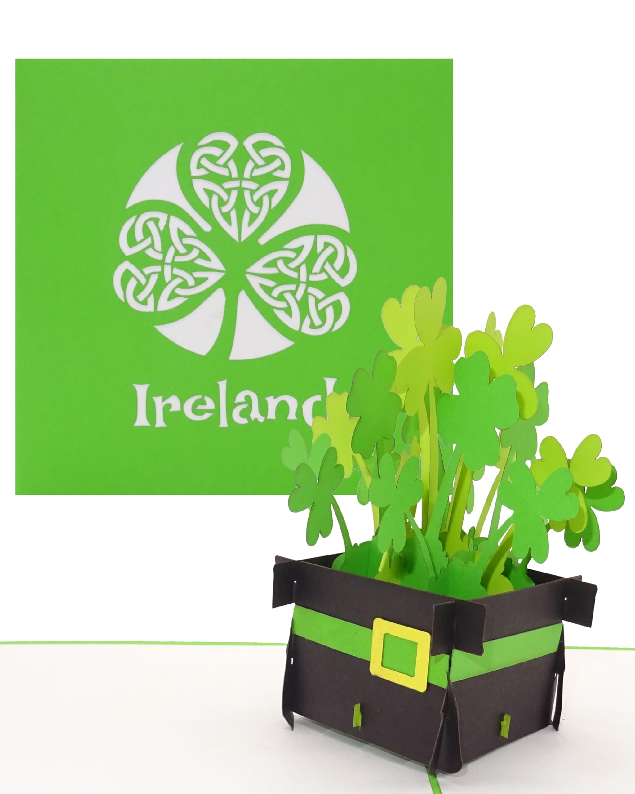 Pop Up Card "Ireland - Irish Shamrocks" - 3D Ireland Greeting Card as a Souvenir, Birthday Card, Travel Voucher, Invitation to City Trip Dublin & Round Trip Ireland