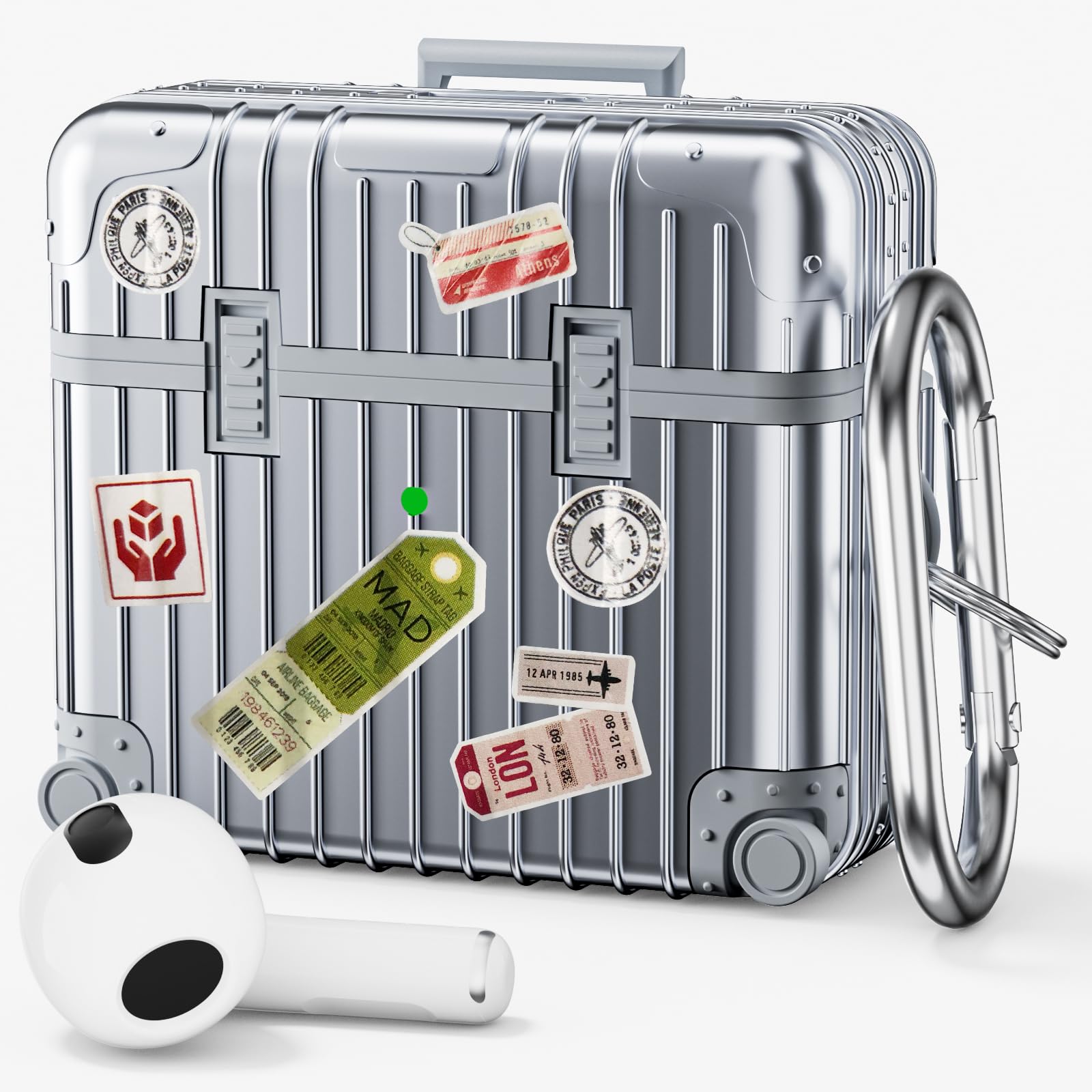 Photo 1 of KOREDA Compatible with AirPods 3rd Generation Case Cover, Cute Funny Suitcase Design Case for AirPods 3 2021, Fashion Protective Hard Case for Women Men with Keychain (Silver)
