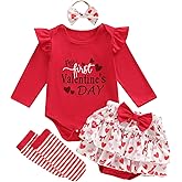 mlpeerw My First Valentines Day Baby Girl Outfit Newborn Long Sleeve Romper Heart Tutu Skirt Dress Cute 4pcs Spring Clothes