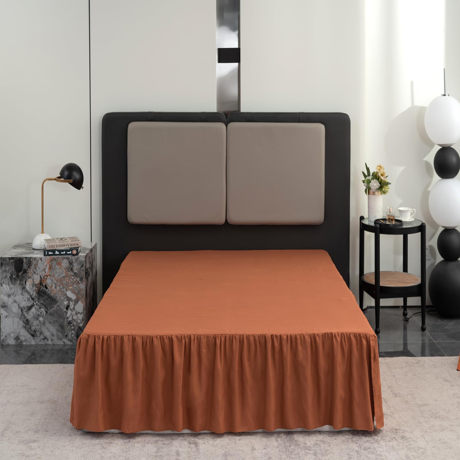 Photo 1 of Bed Skirt Queen Size Ruffled Bed Skirt with Split Corners, 16 Inch Drop Dust Ruffle Bed Skirts with Platform, Terracotta