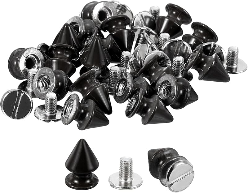 sourcing map 20 Sets Black Cone Spike Rivets 8x12mm Screw Back Studs for