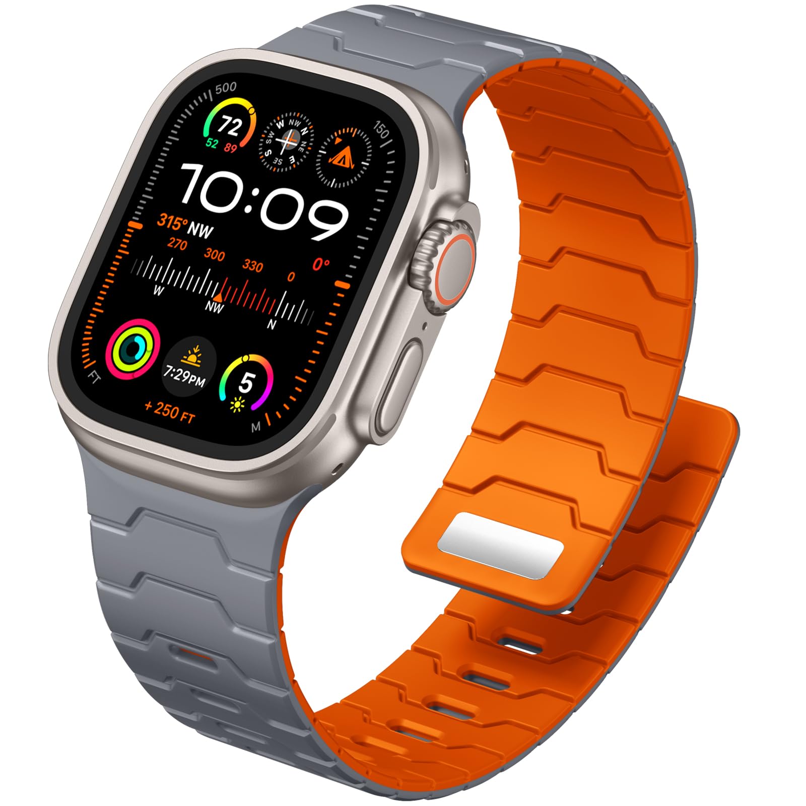 DaQin Magnetic Watchband Compatible with Apple Watch Bands 49mm 46mm 45mm 44mm 42mm Men, Sport Soft Waterproof Silicone Strap for iWatch Ultra 3 2 1 Series 11 10 9 8 7 6 5 4 3 2 1 SE, Gray/Orange