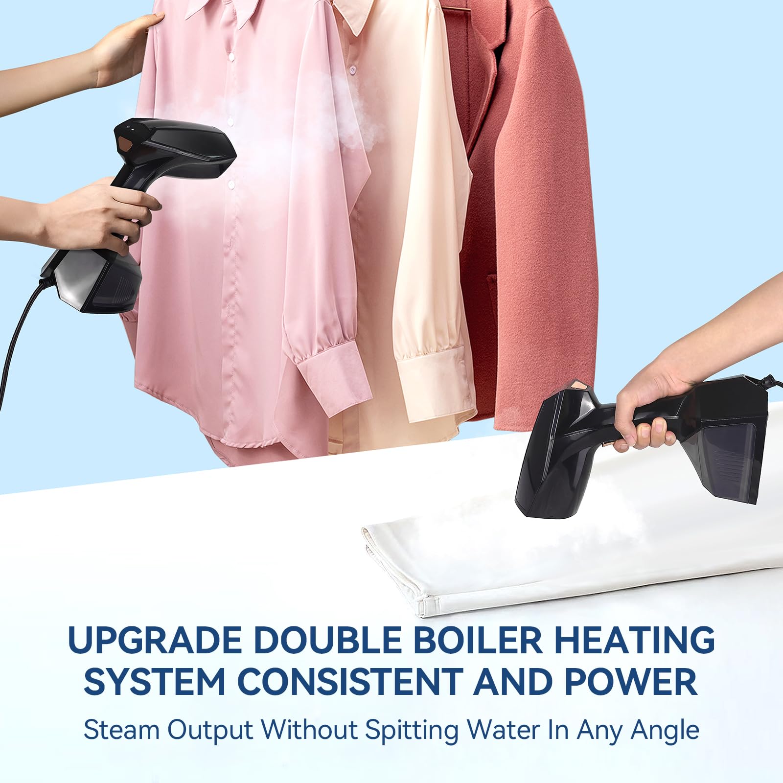 Steamer for Clothes 1800W with 3 Steam Rate, VOUTOORO LCD Display Iron & Steamer 2-in-1, 20S Fast Heat-Up Handheld Garment Fabric Stamer Removable Water Tank for Home Travel