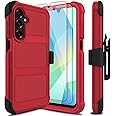 Leptech for Samsung Galaxy A16 5G Case with 2 Pack Tempered Glass Screen Protector, [Holster Series] Belt Clip Hard Tough Heavy Duty Rugged Shockproof Protective Cell Phone Case (Red)