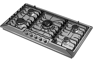 Empava 36 Inch Gas Stove Cooktop 5 Italy Sabaf Sealed Burners NG/LPG Convertible in Stainless Steel