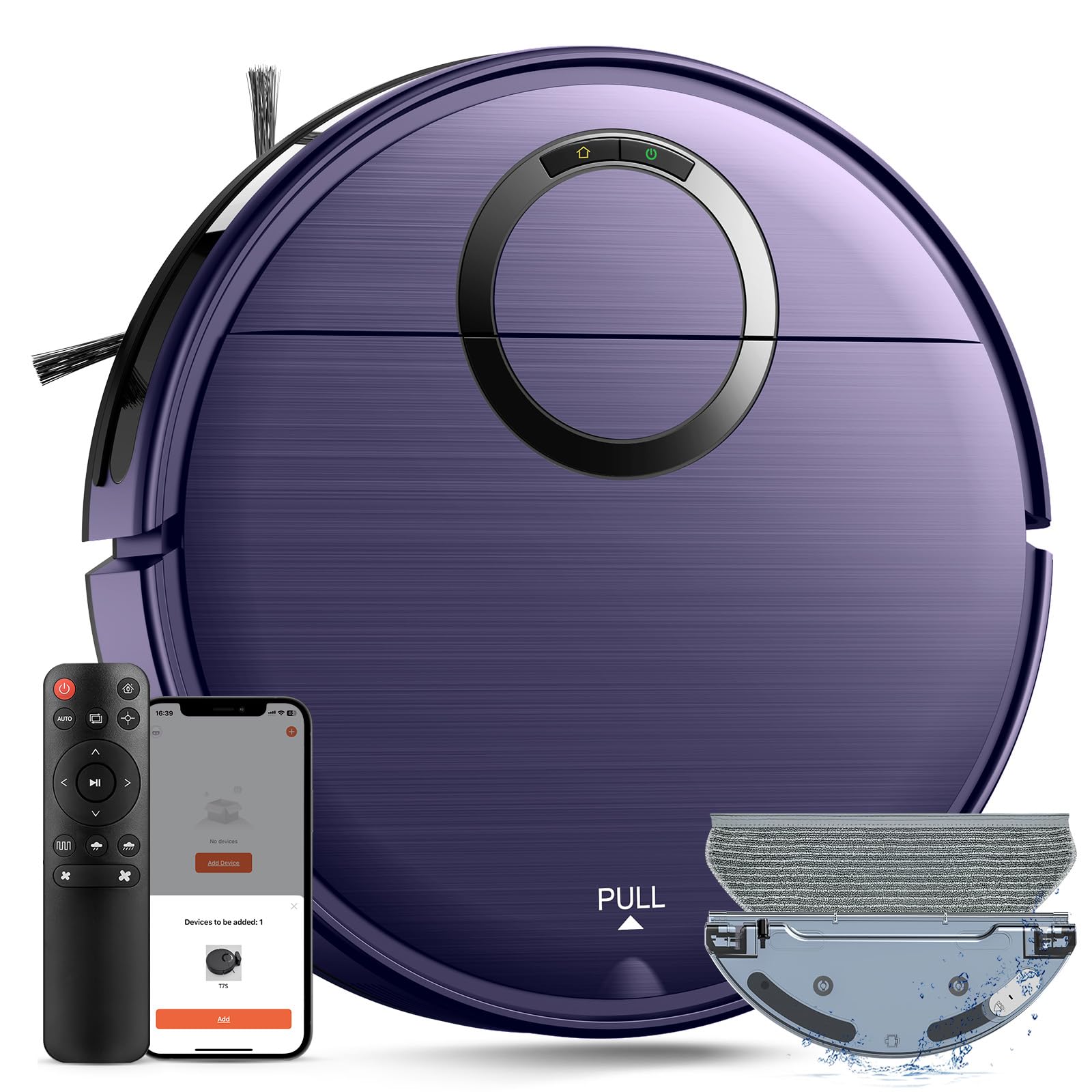 Photo 1 of **USED/DIRTY** Robot Vacuum and Mop Combo, 2 in 1 Mopping Robot Vacuum Cleaner with 2000Pa Max Suction, Wi-Fi/App/Remote, Schedule, Self-Charging Slim Robotic Vacuum, Ideal for Pet Hair, Low-Pile Carpet, Hard Floor