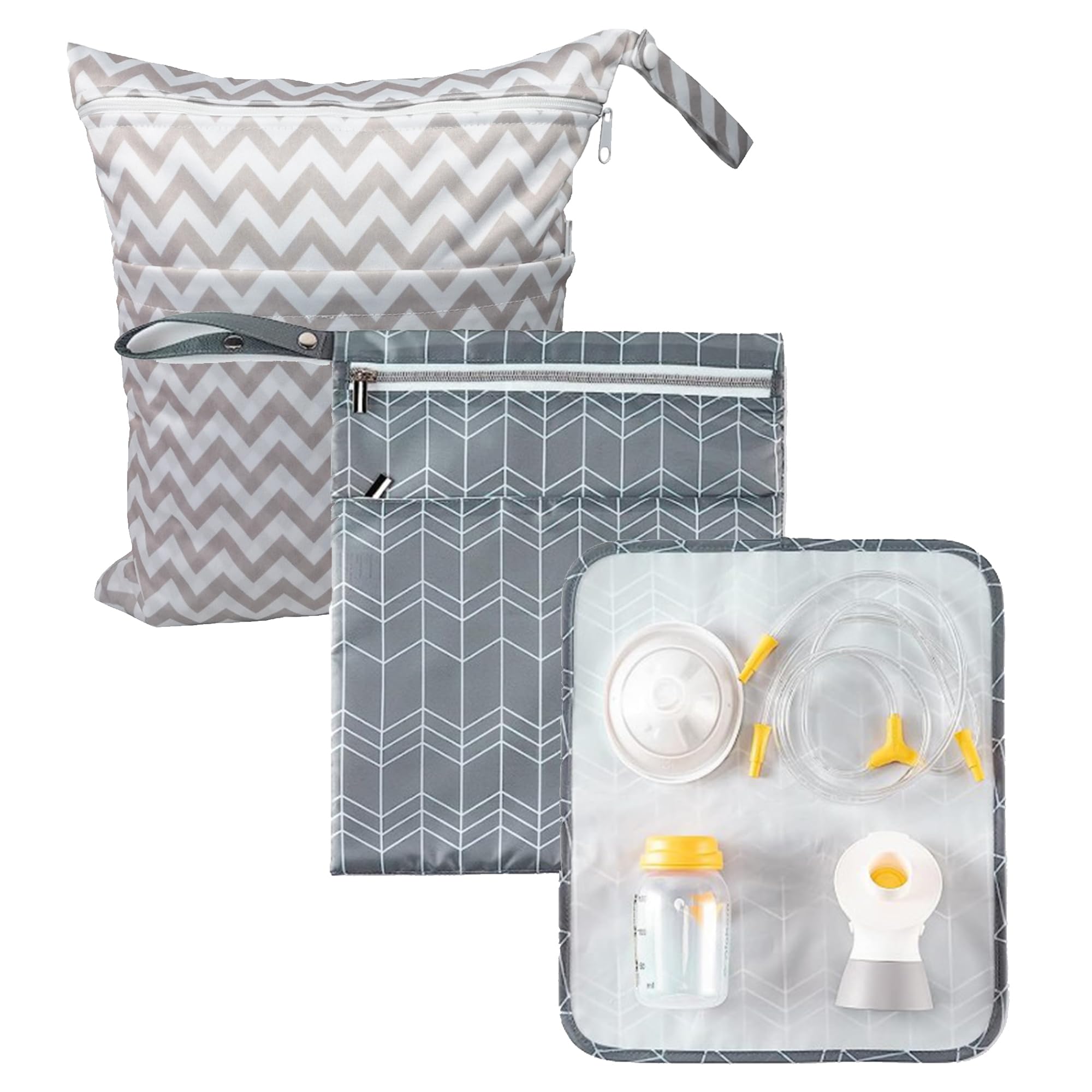 saicheek Water-proof Breast Pump Parts Bag with Place Mat and Wet Dry Diaper Bag,Wet Dry Bag for Breast Pump Parts,Diaper Bag for Diapers,Storage Wet and Dry Items Separately