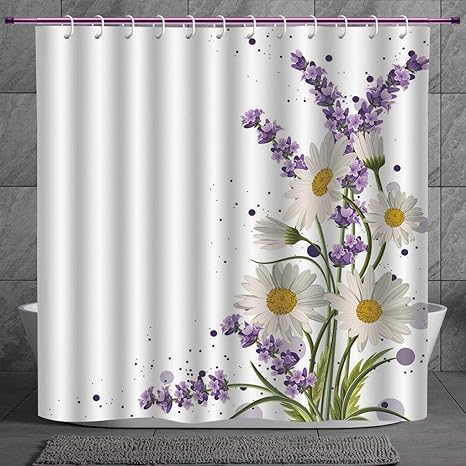 Durable Shower Curtain 2 0 Lavender Vivid Bouquet With Daisies
