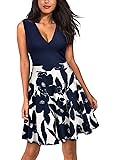 Miusol Women's Casual Flare Floral Contrast Evening Party Mini Dress