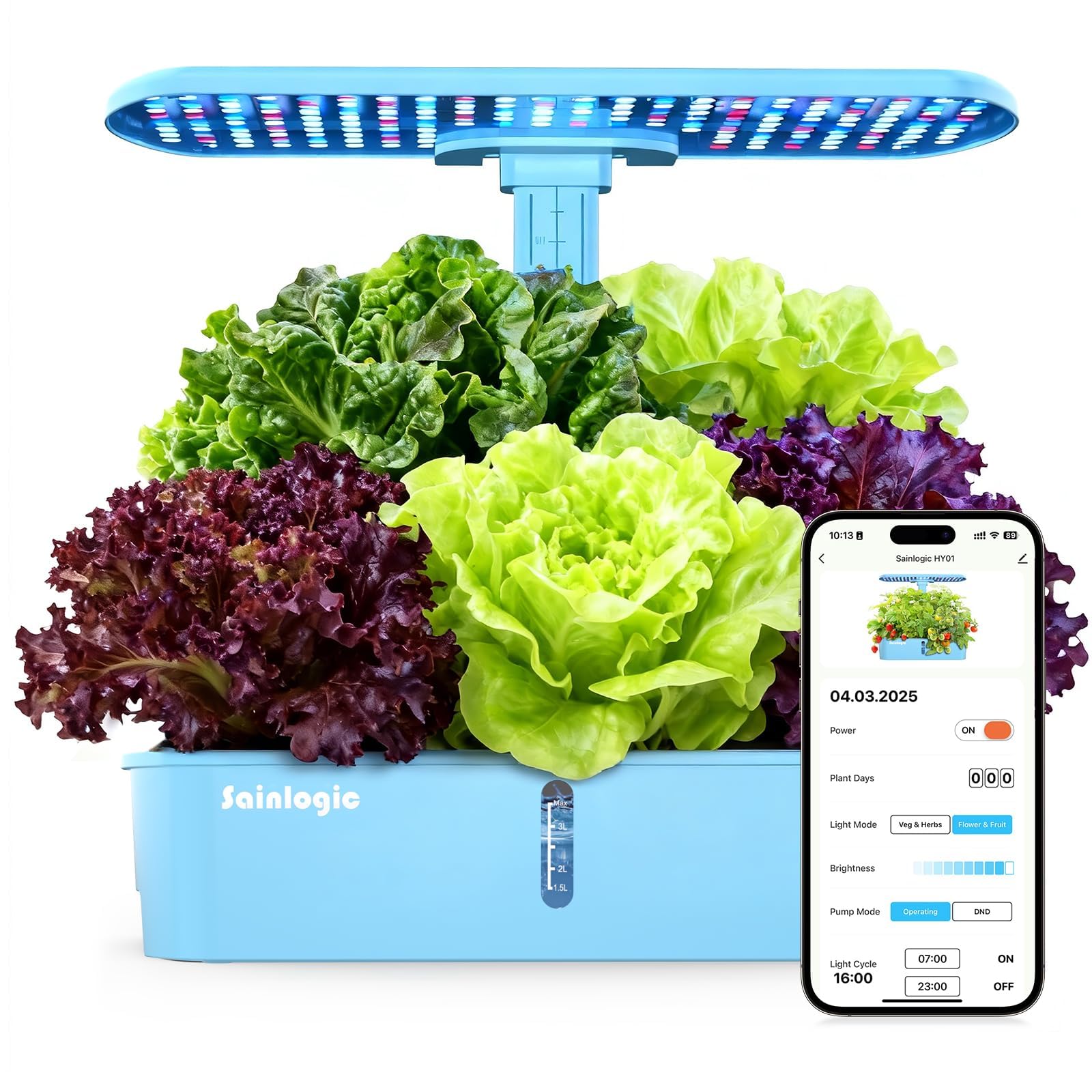 Photo 1 of Sainlogic Hydroponics Growing System Kit, 12 Pods Watering Planter, Smart Indoor Garden with APP & WiFi Connected, 5 X Growth with 24W LED, Quiet Pump, for Vegetables, Herbs and Flowers