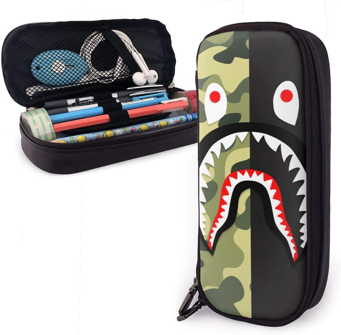 B_a-pe B_-lood Sh-a_rk Pencil Case - High Capacity PU Leather Pencil Pouch with Double Zipper Stationery Organizer Multifunction Cosmetic Makeup Bag