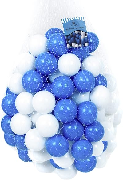 Straame Playballs Small Colourful Plastic Balls 200 Pack Blue White