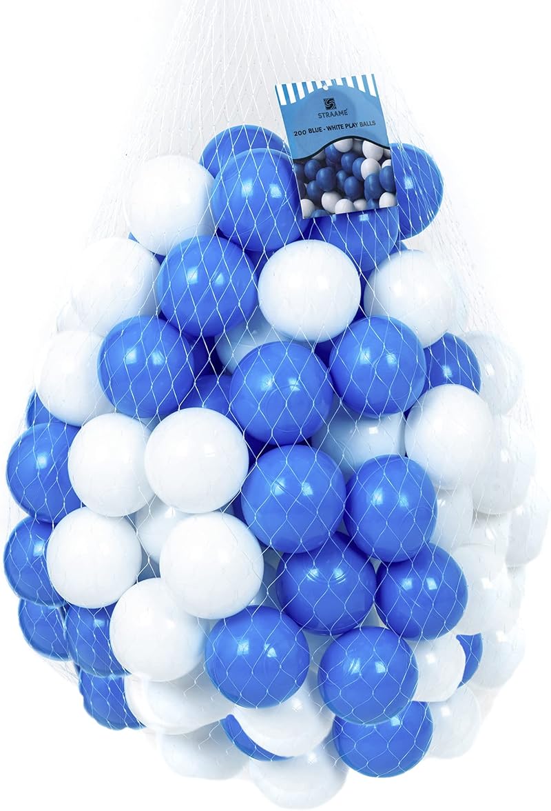 Straame Playballs Small Colourful Plastic Balls 200 Pack Blue White