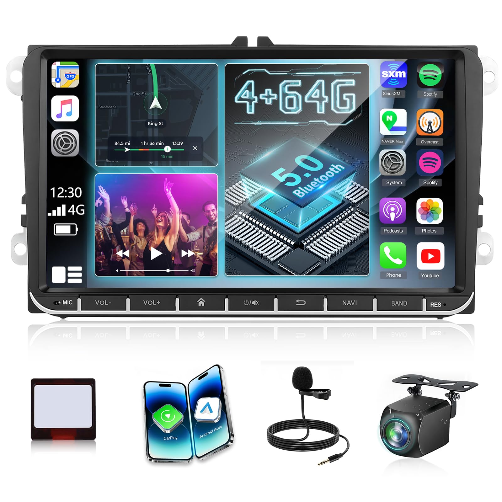 Photo 1 of [4+64G] Upgrade Stereo for VW Passat Jetta Seat Golf Tiguan Beetle Skoda Polo Touran - Wireless Carplay & Android Auto, Shortcut, Custom Homepage, AI DSP, GPS, WiFi, SWC + Canbus + AHD Backup Camera