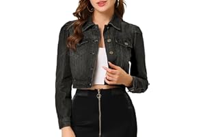 Allegra K Women's Cropped Jean Jacket Button Down Puff Sleeve Denim Jacket