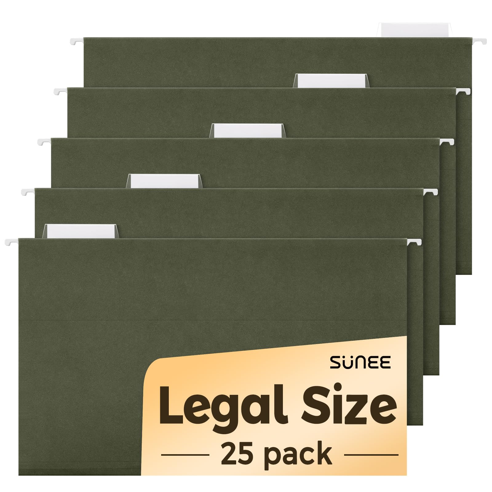 Photo 1 of SUNEE Hanging File Folders Legal Size,25 Pack Reinforced Hang Folders, Adjustable 1/5-Cut Tabs, Designed for Bulky Files, Filing Cabinet, Standard Green