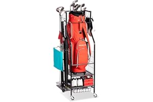 FHXZH Golf Bags Storage Garage Organizer - Golf Bag Stand Fit Single Golf Bags, Golf Clubs, and Golf Equipment Accessories, Golf Bag Storage Rack with Wheels for Garage, Club, Shed, Basement