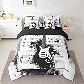 Feelyou Music 7 Pieces Bedding Set Twin Size Guitar Comforter Set with Sheets for Kids Boys Girls Rock Music Bed in a Bag Guitar Instruments Bed Set