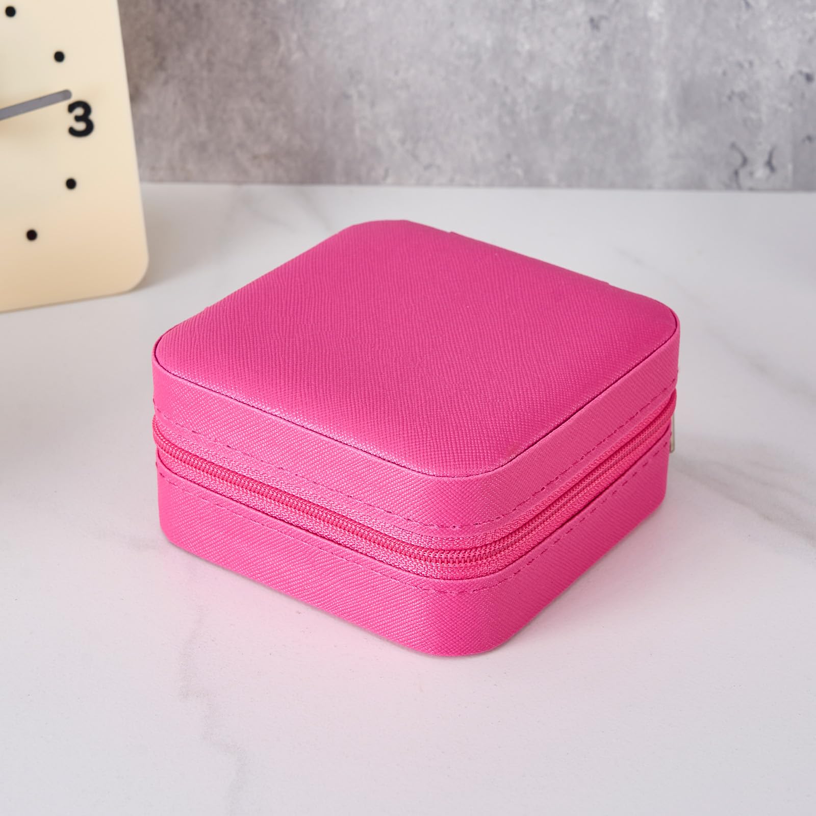 Photo 1 of 1 Pcs Travel Jewelry Box Organizer, Pink Leatherette Case with Ring Storage and Compartments