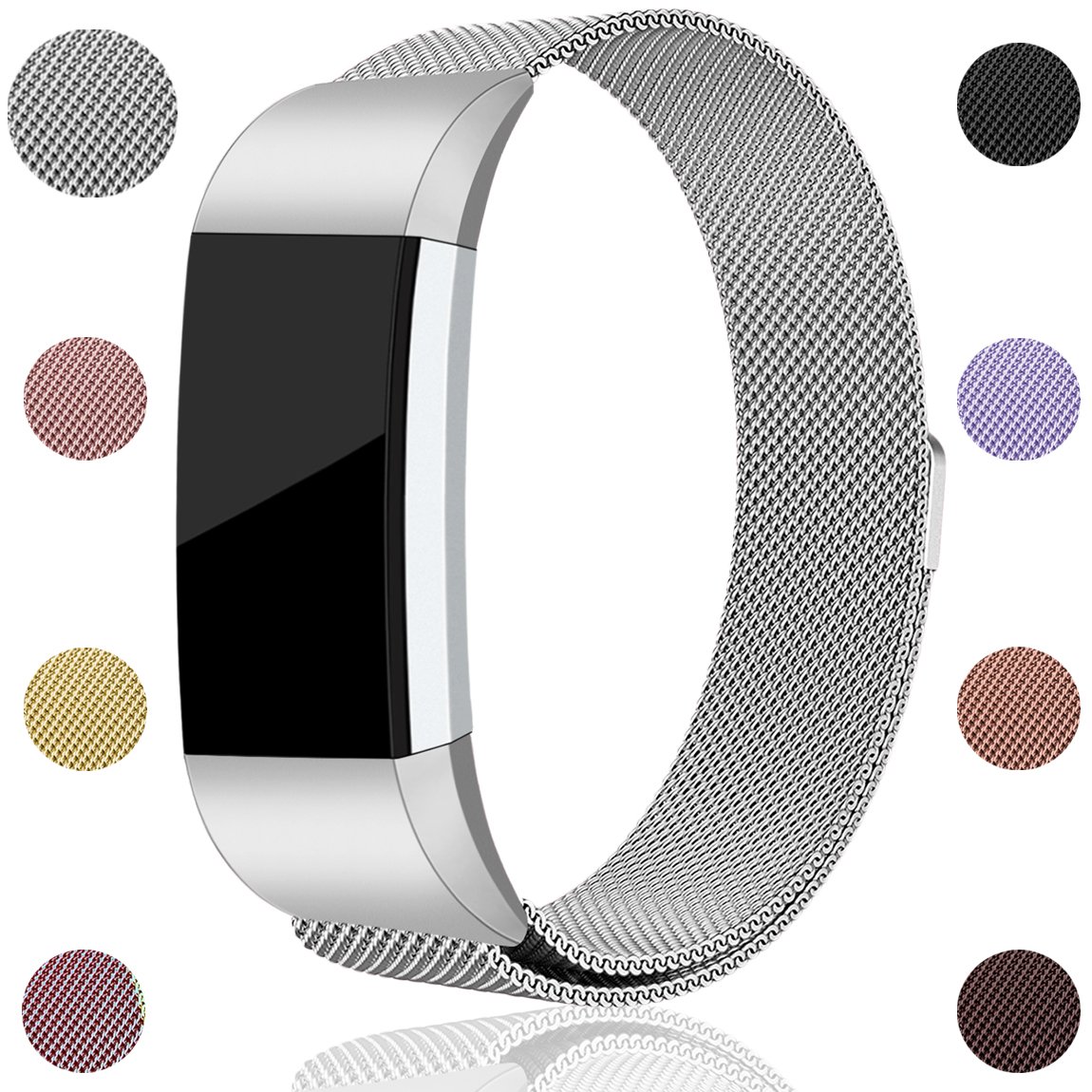 Maledan For Fitbit Charge 2 Bands, Stainless Steel Milanese Loop Metal Replacement Accessories Bracelet Strap with Unique Magnet Lock for Fitbit Charge 2