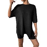 BeadChica Womens 2 Piece Lounge Sets Summer Outfits Ribbed Knit Matching Outfit Oversized Tshirts Biker Short 2025 Fashion