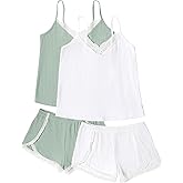 Ekouaer Womens Pajama Sets Soft Lingerie Sleepwear 2 Piece Cami Shorts Set V Neck Pj Lace Nightwear