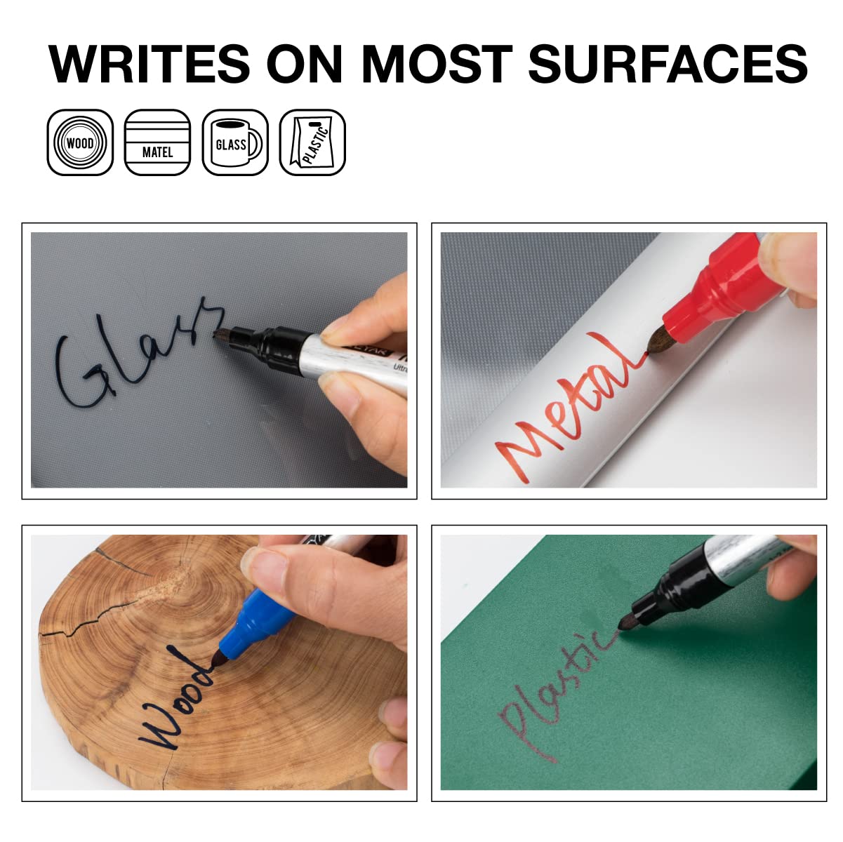ZEYAR Permanent Markers, Medium Bullet Tip, Aluminum Barrel, Waterproof ink, Quick Dry, Great on Plastic,Wood,Stone,Metal and Glass (4 Black&2 Blue&1 Green&1 Red)