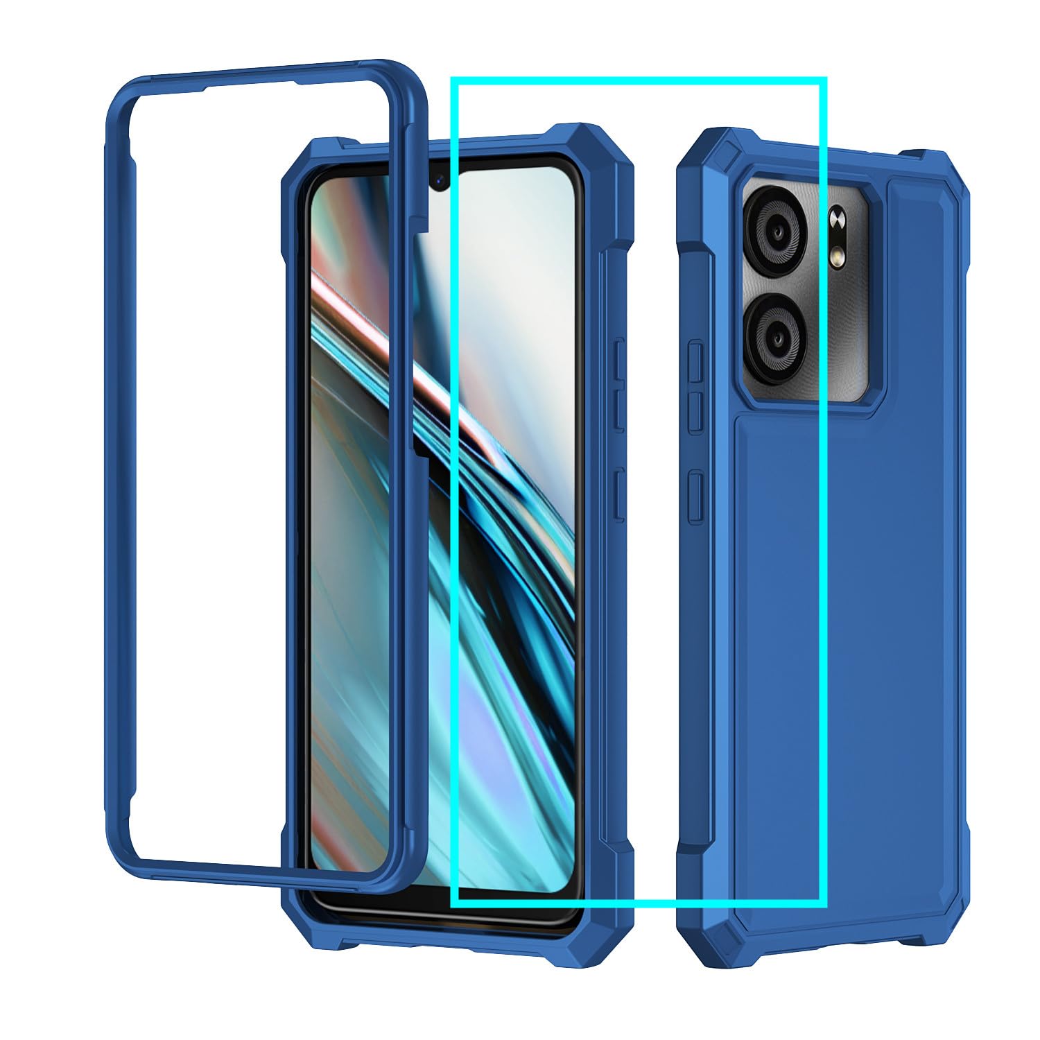 for BLU View 5 Phone Case/Blu F5 5G Case with Screen Protector,Blue View 5 Phone Case Front Bumper PC Hard Back Full Body Protection,Rugged Military Grade Shockproof Cover for Blu View 5 B160V Blue