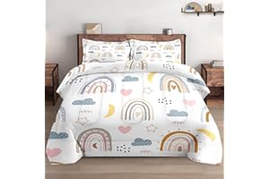 WeCozy 2 Pcs Twin Size Comforter Set with Pillowcase, Colorful Cute Rainbow Kids Nursery Soft Bedding Set for Kids and Adults Bedroom Bed Decor