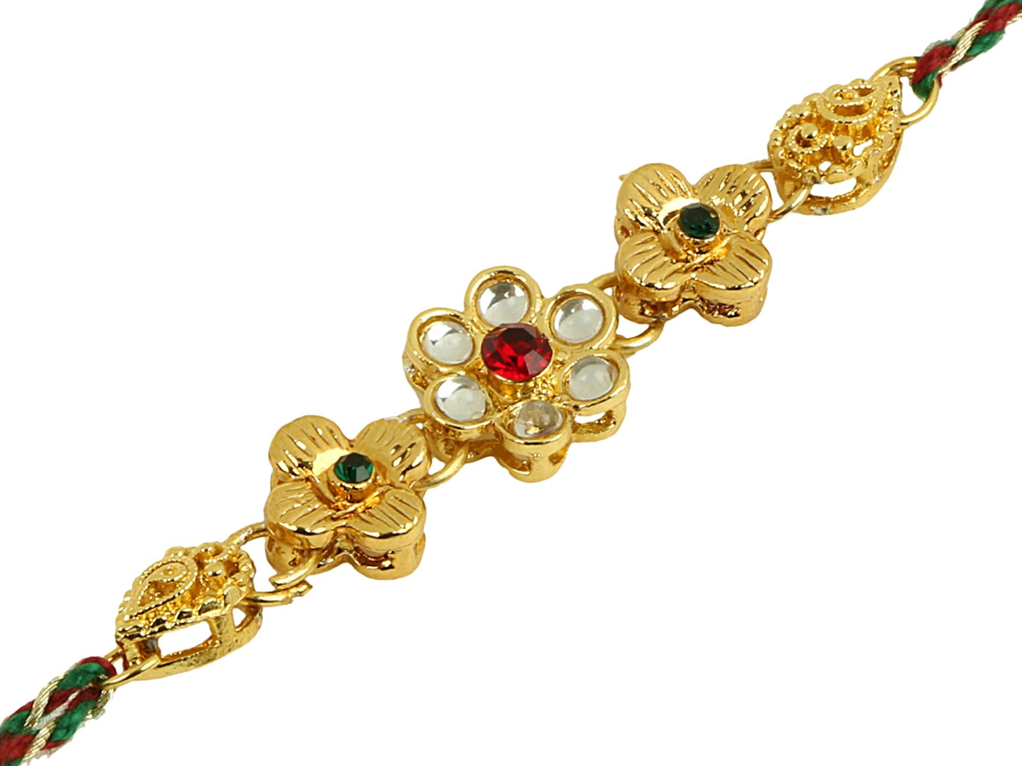Rakhi Thread Bracelet with Faux Stones Kundan Design Rakhi for Brother Bhai Celebration of Rakshabandhan (Design 2)