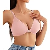 DEANGELMON Front Closure Bras for Women Wireless Lightly Padded Bralett Seamless Low Cut V-Neck Lightweight T-Shirts Bra