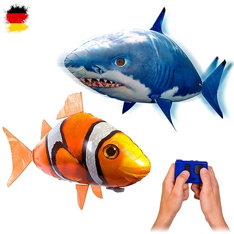 MEGA-SET bestehend aus 2 x riesengroße Fische RC R/C ferngesteuerter fliegender Fische - Clownfisch + Sharky Hai - Ferngesteu