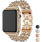 Seoaura Compatible Apple Watch Band for Woman Man 45mm 49mm 42mm 44mm, Stainless Steel Cowboy Style for iWatch Series 11/10/9/8/7/6/5/4/3/2 se Ultra (Rose Gold)