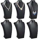 Kigley 6 Pcs Black PU Leather Jewelry Bust Display Necklace Holder Stand Necklace Mannequin Holder for Jewelry Display Trade Show(11.42 x 3.94 x 6.89 Inches)