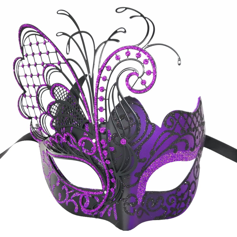 Ubauta Purple/Black Butterfly Rhinestone Metal Venetian Women Mask for Masquerade/Mardi Gras Party/Sexy Costume Ball/Wedding