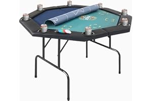 COCO DESIGN 8 Player Folding Poker Table,Octagonal Poker Table with Top, Chips, Cup Holder, Casino Texas Holdem Table, Blue