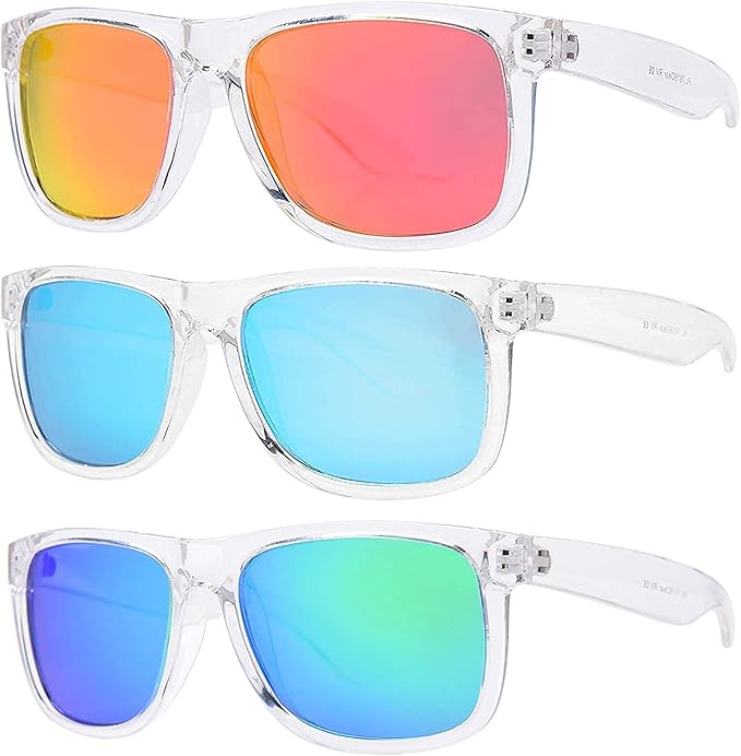 Clear Frame Polarized Square Sunglasses Women Men UV Protection Color Mirror Lens